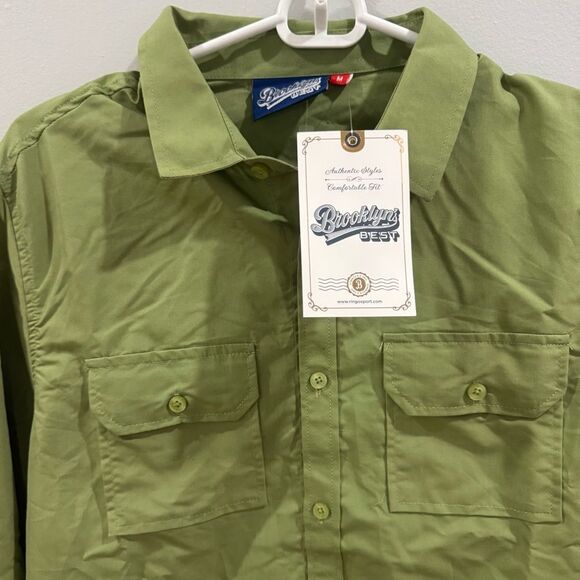 Brooklyn’s Best men’s olive green casual button down shirt size medium NWT - Picture 2 of 8
